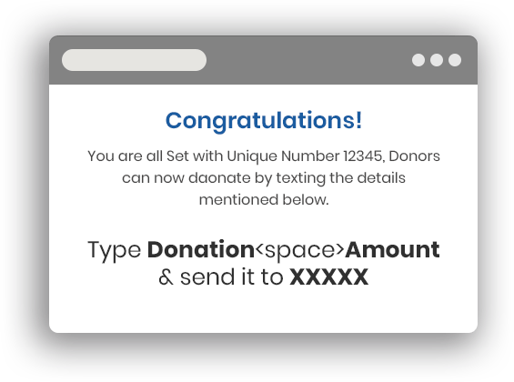 Pop-up window with text donation instructions, superimposed over blurred image of someone texting on a phone